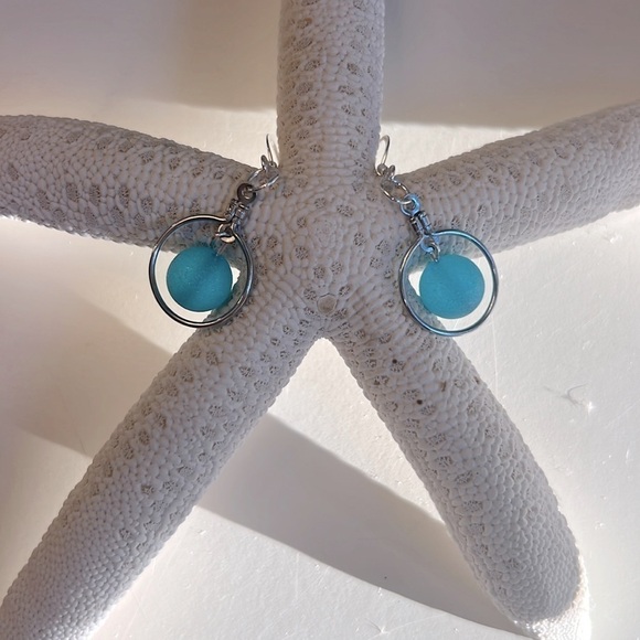 Blue Sea Glass Bead Earrings-NWT - Picture 7 of 11